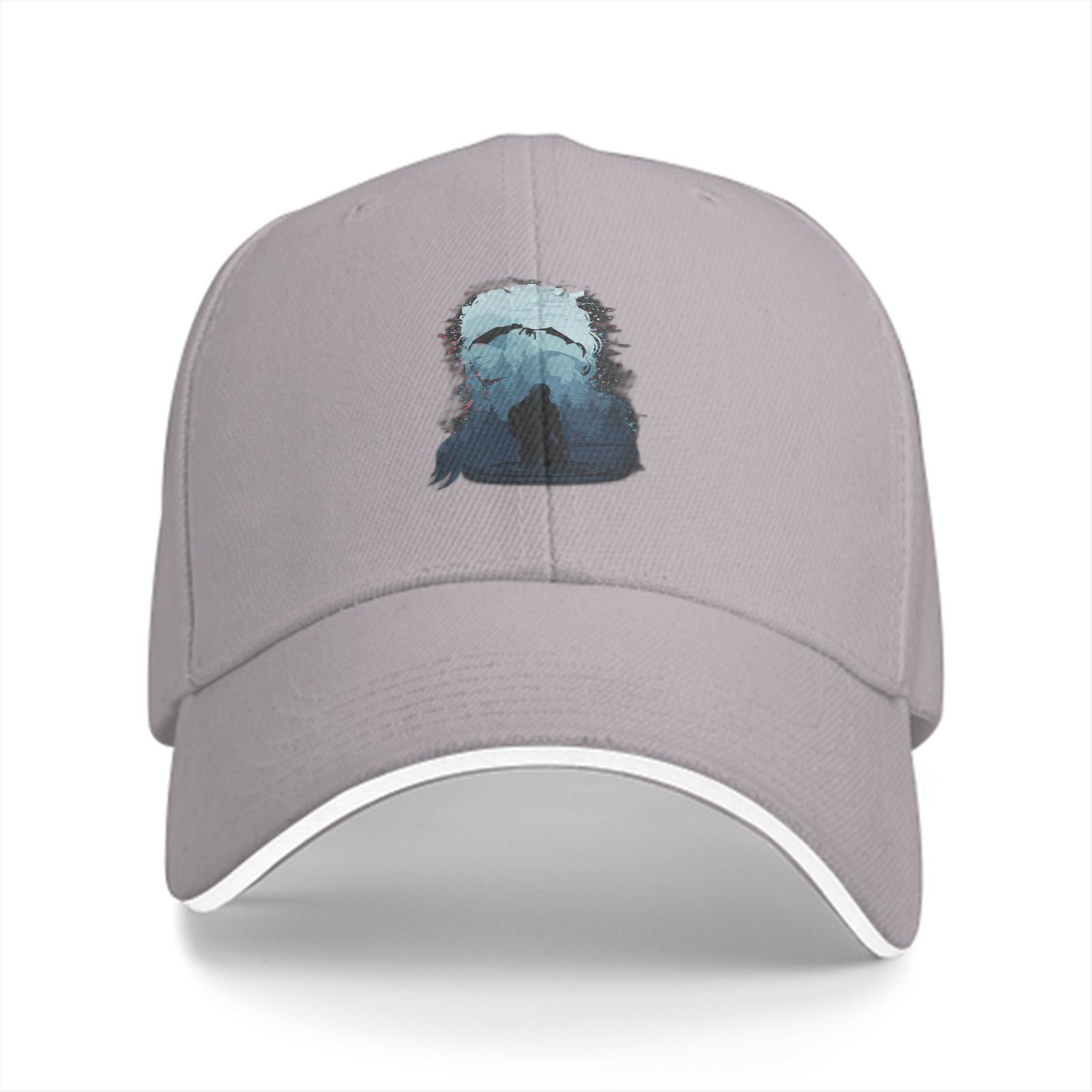 Black Baseball Cap With Abstract Blue Figure Print