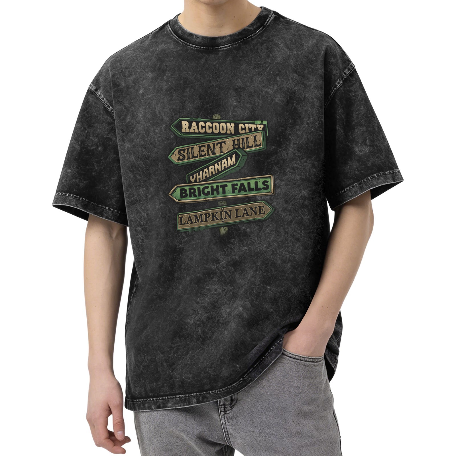 Vintage Horror Game Locations Signpost Graphic T-Shirt