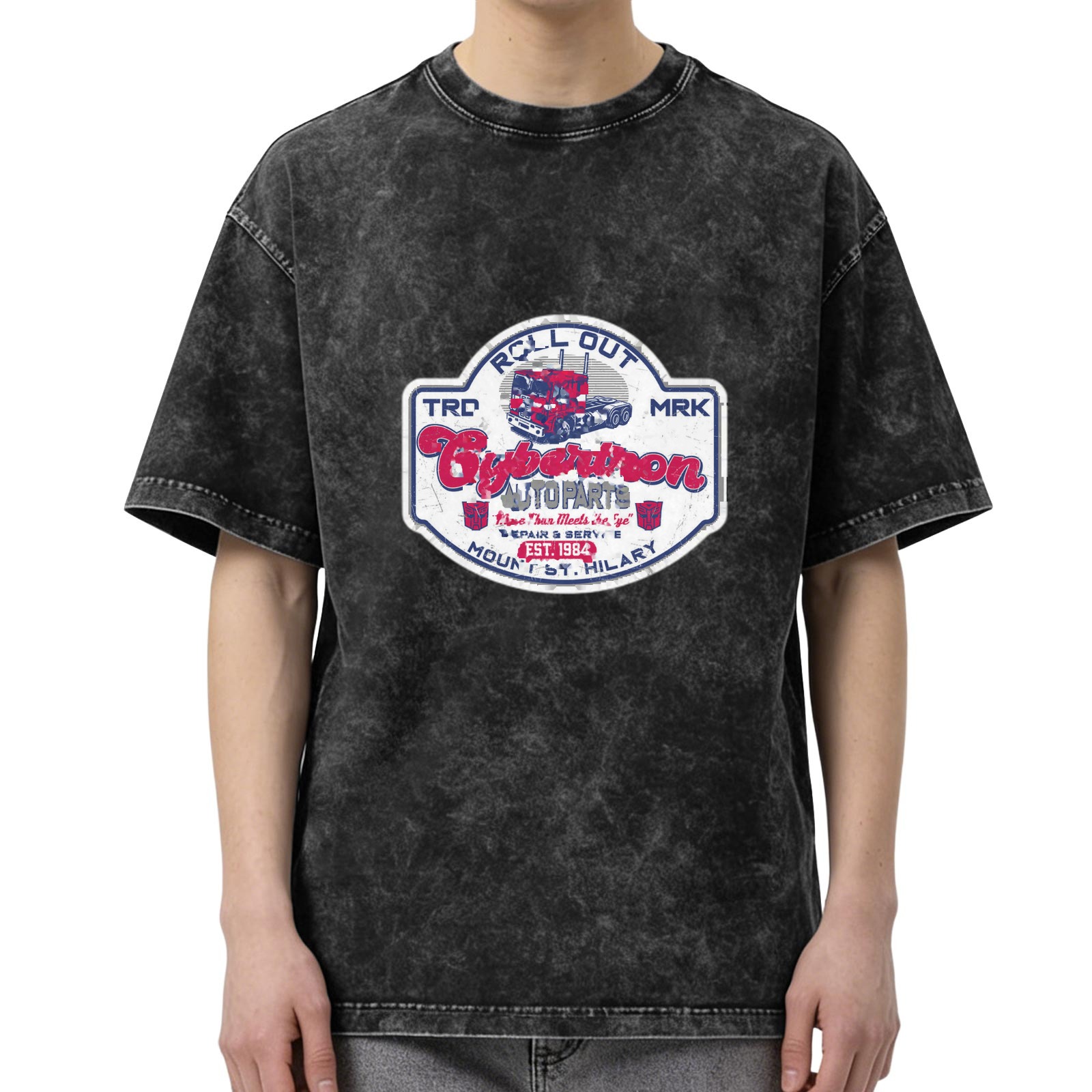 Cybertron Auto Parts Vintage Wash T-Shirt with Retro Graphic Design