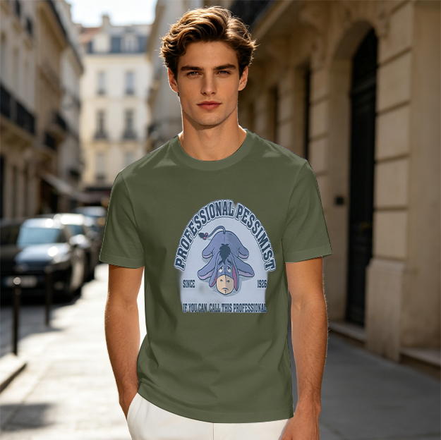 Olive t-shirt with Eeyore 'Professional Pessimist' print