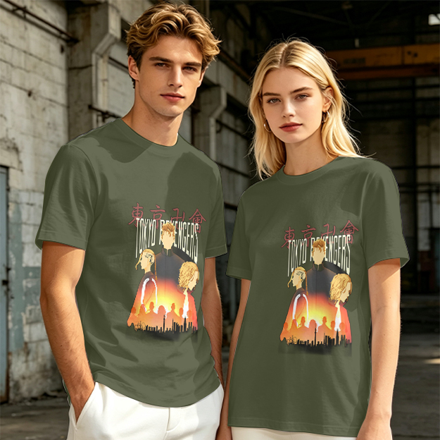 Tokyo Revengers Anime Graphic Print Olive T-Shirt