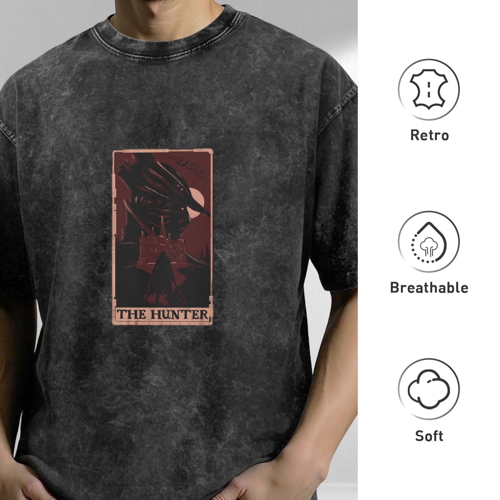The Hunter Tarot Graphic Acid Wash Black T-Shirt