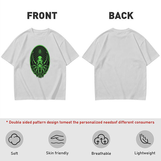 Olive Green T-Shirt With Glowing Green Cthulhu Graphic Print