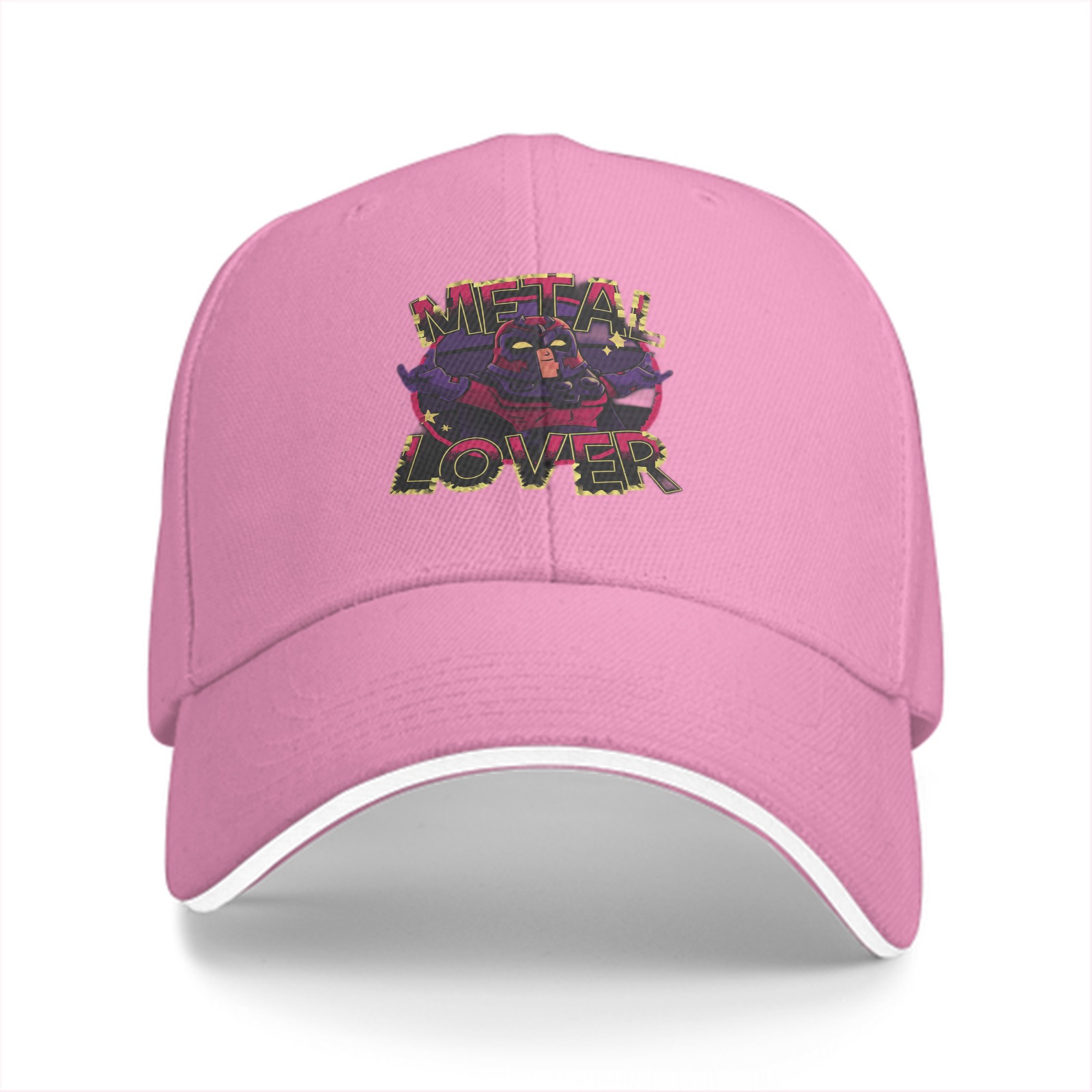 Black Baseball Cap With Metal Lover Superhero Graphic Print