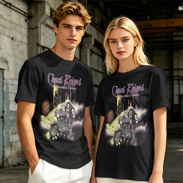 Olive Graphic T-Shirt with Chaos Reigns Biker Artwork