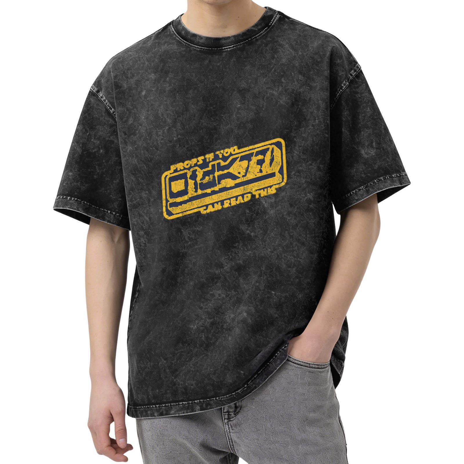 Washed Black Graphic T-Shirt With Star Wars Inspired Props If You Can Read This Design