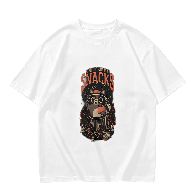 Olive T-Shirt With Raccoon Wizard Snacks Graphic Print