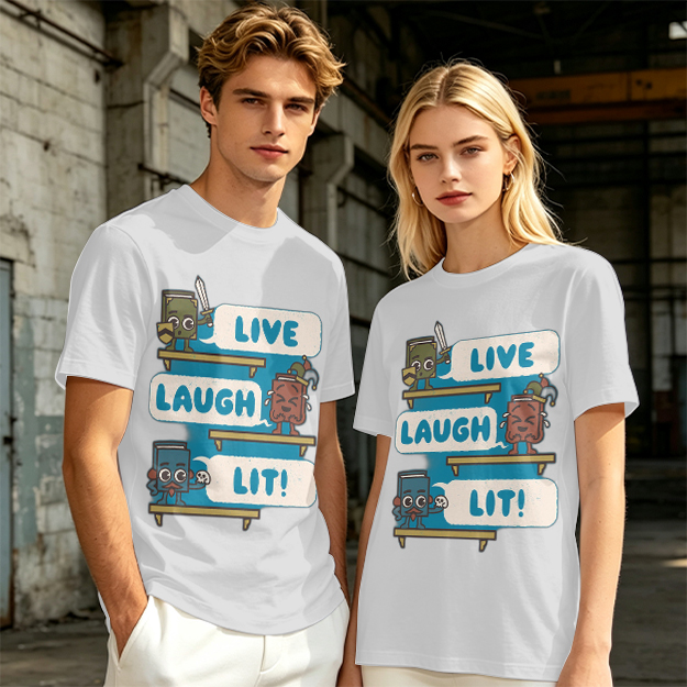 Olive T-Shirt With Cartoon Books 'Live Laugh Lit' Graphic
