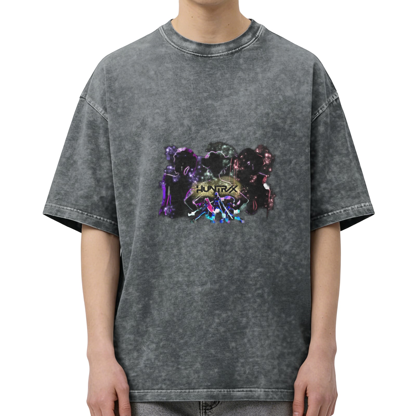 Washed black graphic t-shirt with neon abstract design