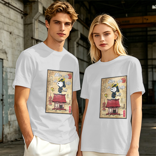 Olive T-Shirt with Samurai Snoopy Japanese Art Print