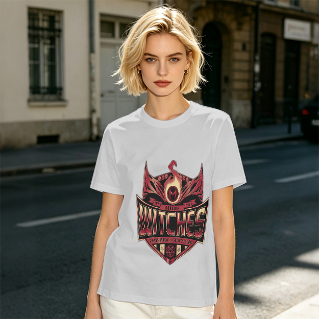 Olive Green T-Shirt With Witches Themed Graphic Print
