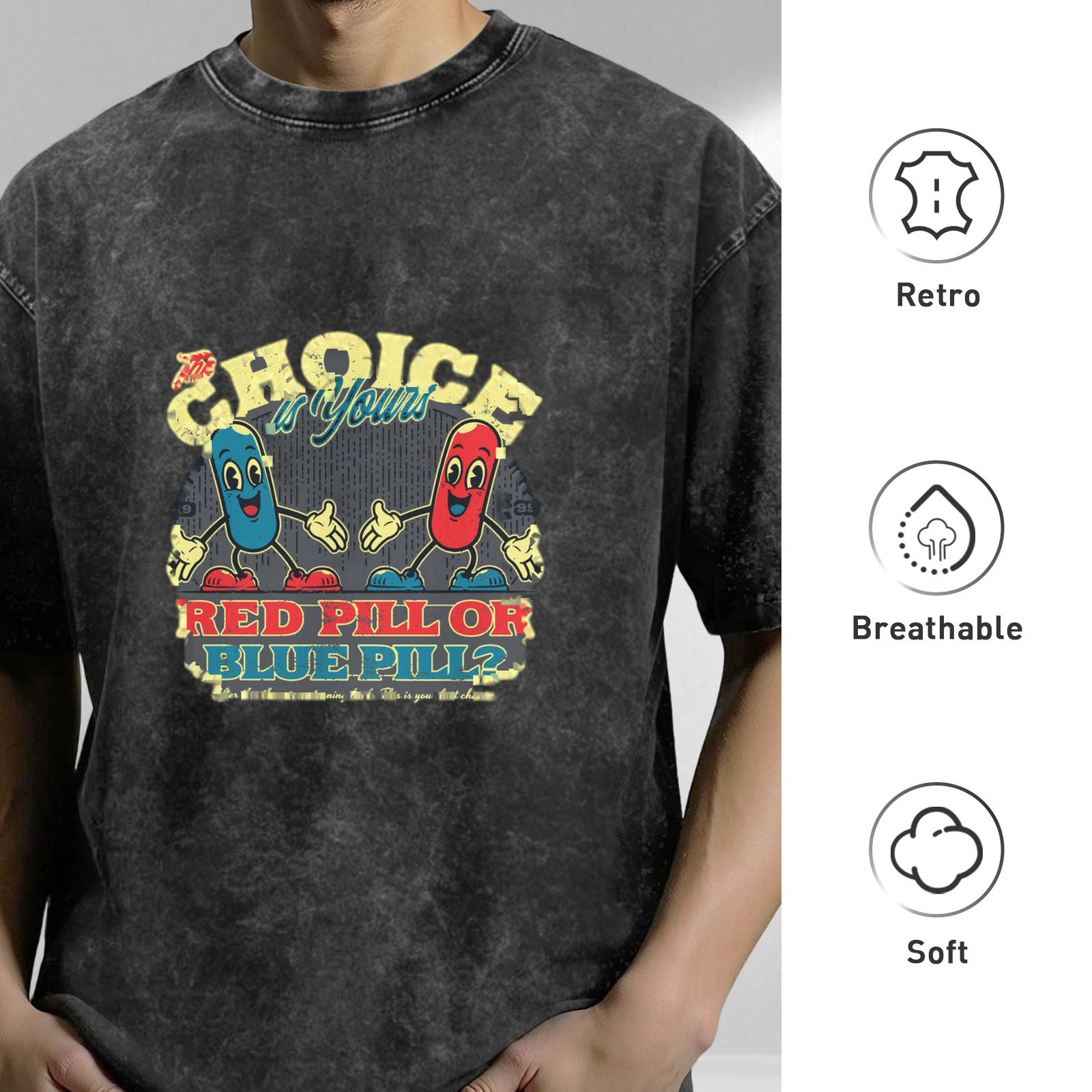 Vintage Red Pill or Blue Pill Choice Graphic T-Shirt