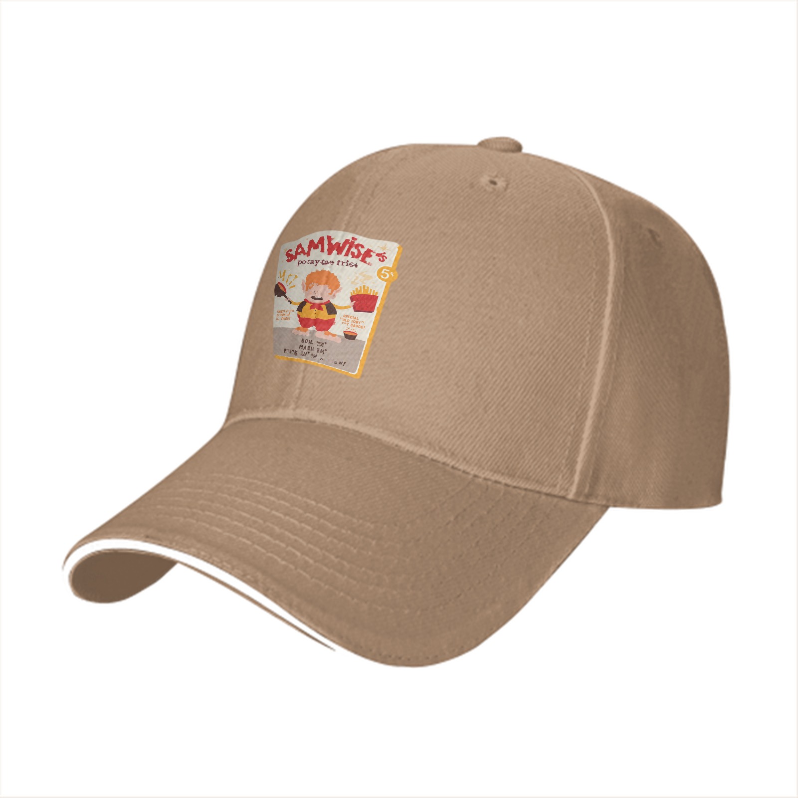 Black baseball cap with Samwise's potato fries graphic