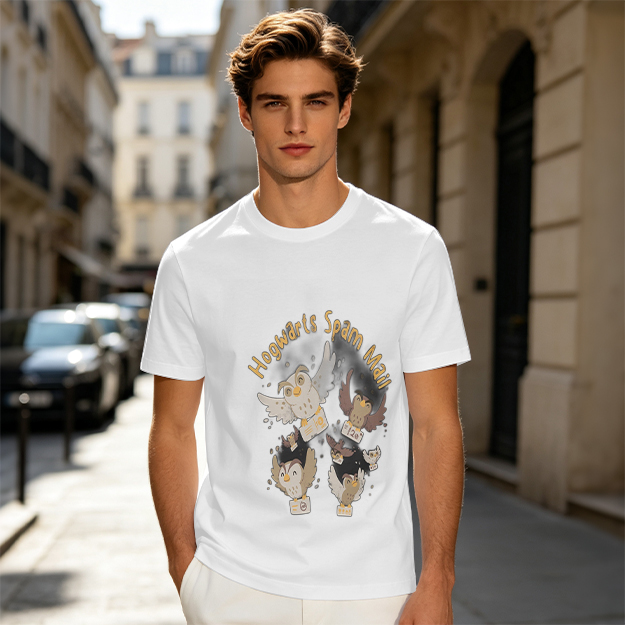 Olive t-shirt with Hogwarts Spam Mail owl graphic print