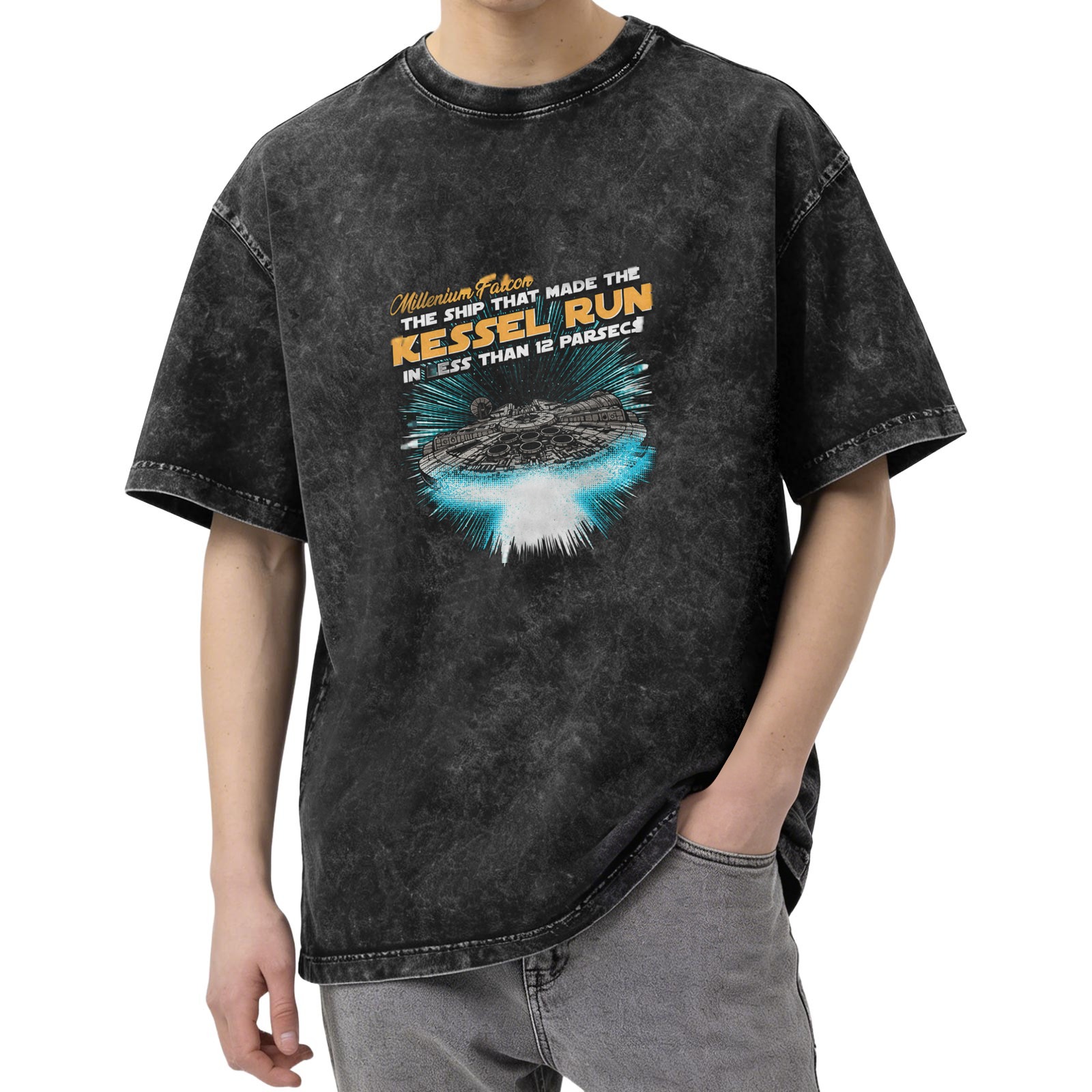 Star Wars Millennium Falcon Kessel Run Graphic Acid Wash T-Shirt
