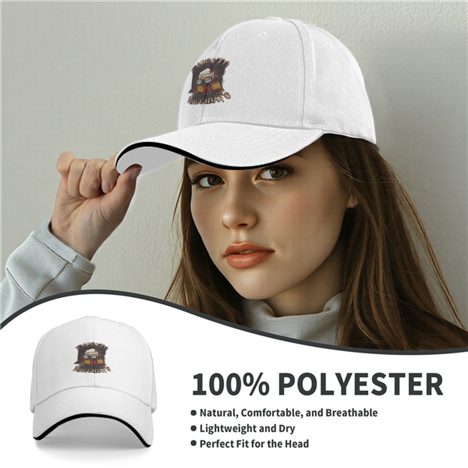 Black baseball cap with Expecto Macchiato coffee wizard print