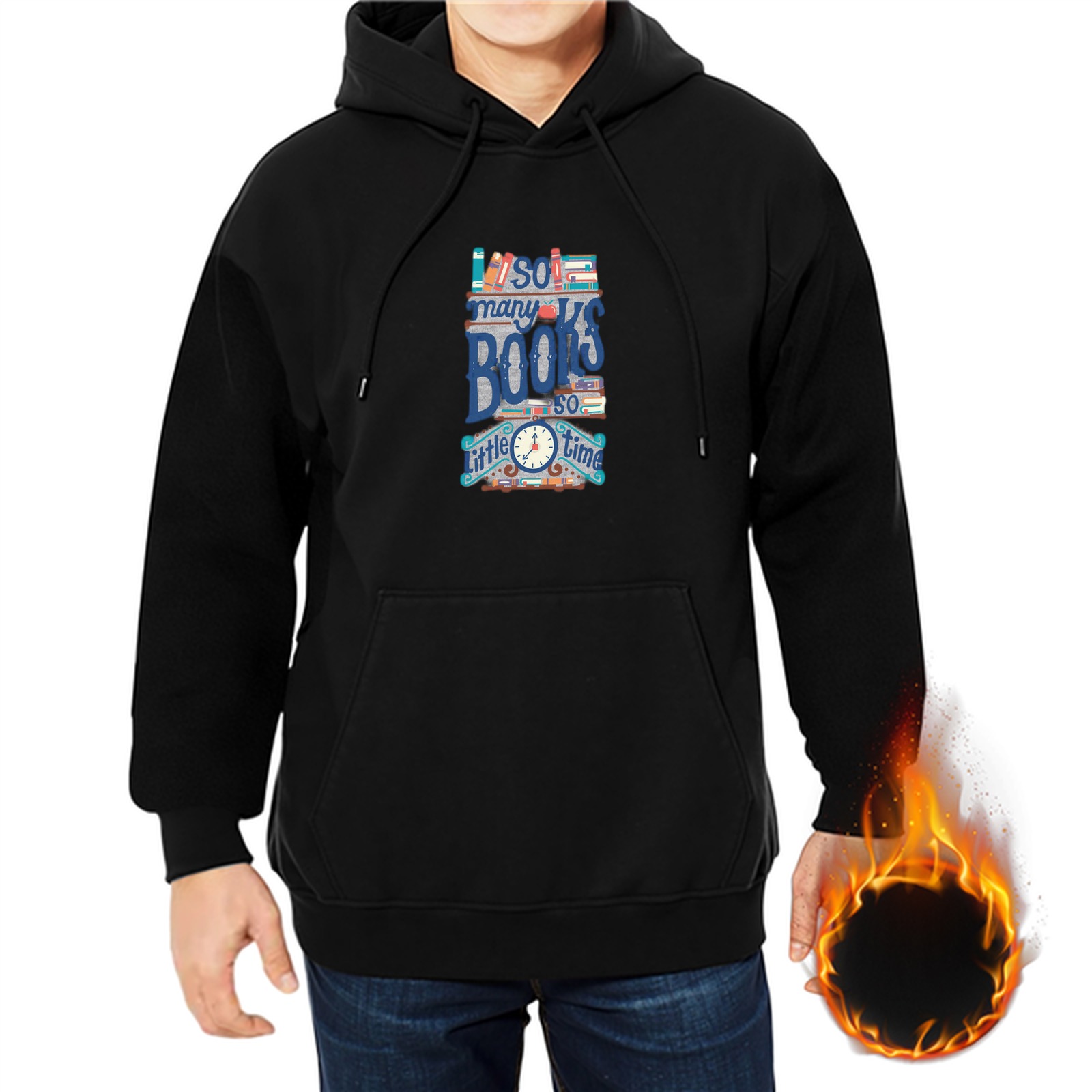 Black Hoodie With So Many Books So Little Time Graphic Print