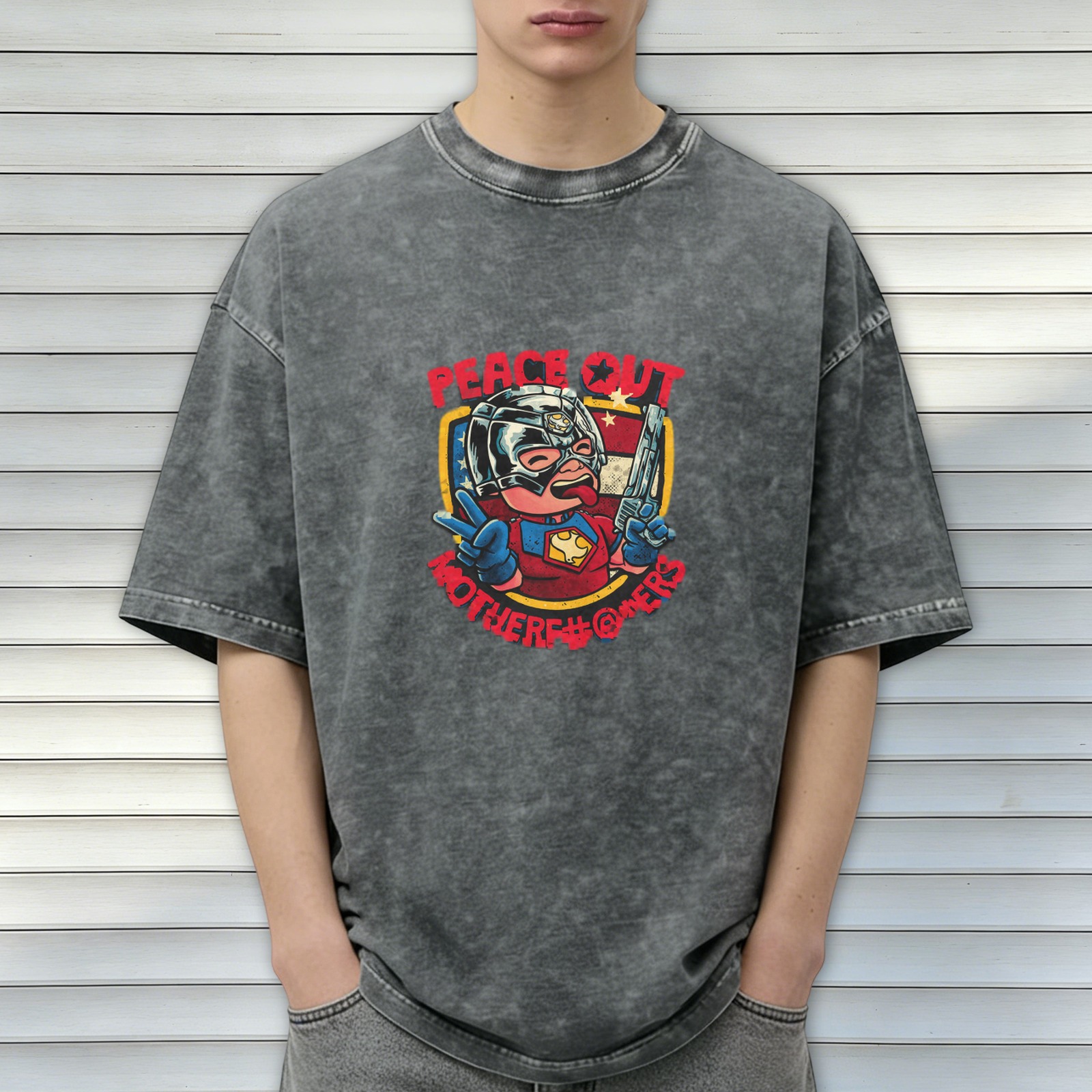 Washed graphic t-shirt with Peace Out Motherf... design