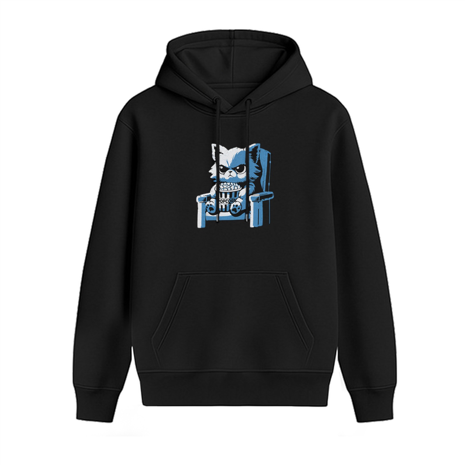 Black Hoodie With Angry Cat On Throne Graphic Print