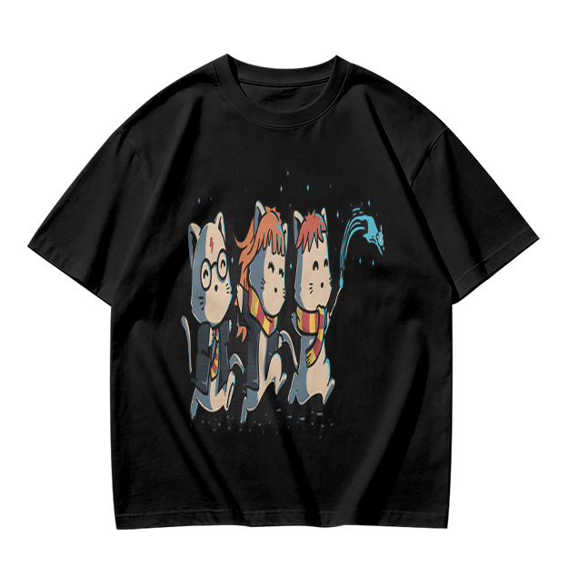 Olive T-Shirt With Harry Potter Themed Cat Trio Print