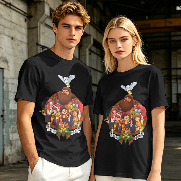 Harry Potter Happy Holiday Group Graphic Olive T-Shirt