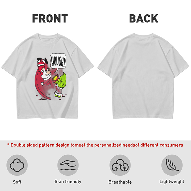 Olive Christmas T-Shirt With Grinch Lifting Santa Claus Print