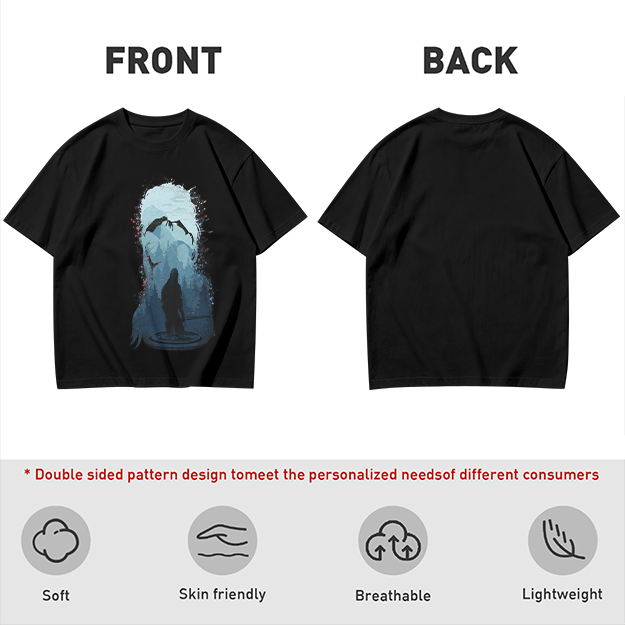 Olive T-Shirt With Dark Fantasy Silhouette And Dragon Print