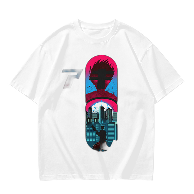 Olive T-Shirt With Cyberpunk City And Spiky Silhouette Graphic