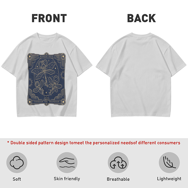 Olive t-shirt with winged keys tarot-style graphic design