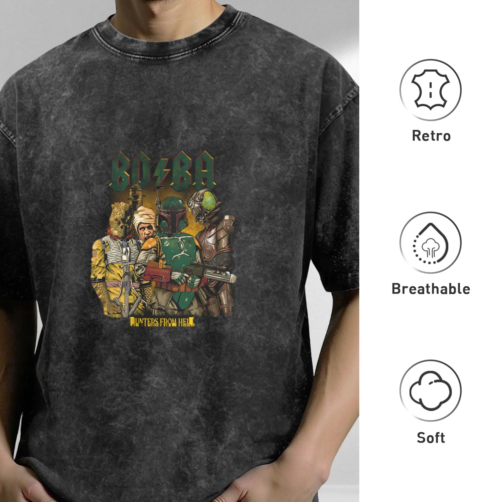 Star Wars Boba Fett Bounty Hunters Vintage Wash Graphic T-Shirt