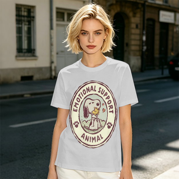 Olive Green Snoopy Emotional Support Animal Graphic T-Shirt