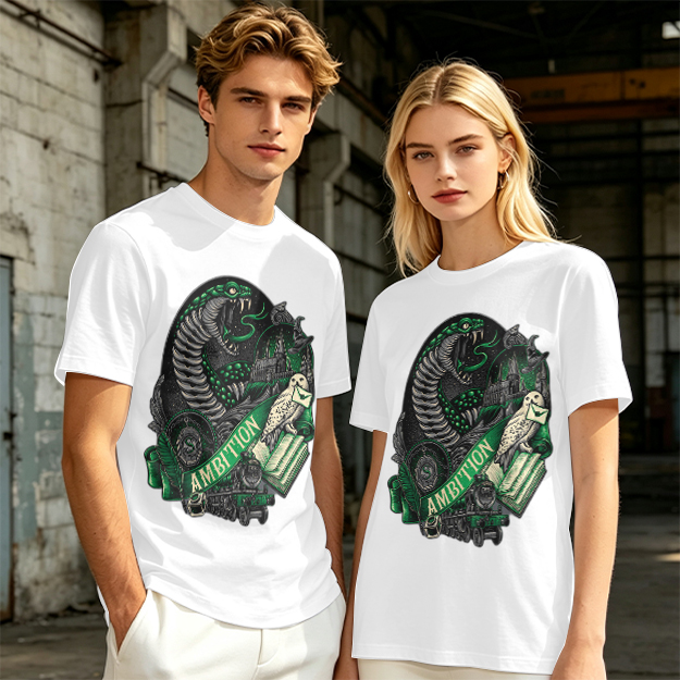 Olive Green T-Shirt With Slytherin Ambition Snake Owl Graphic