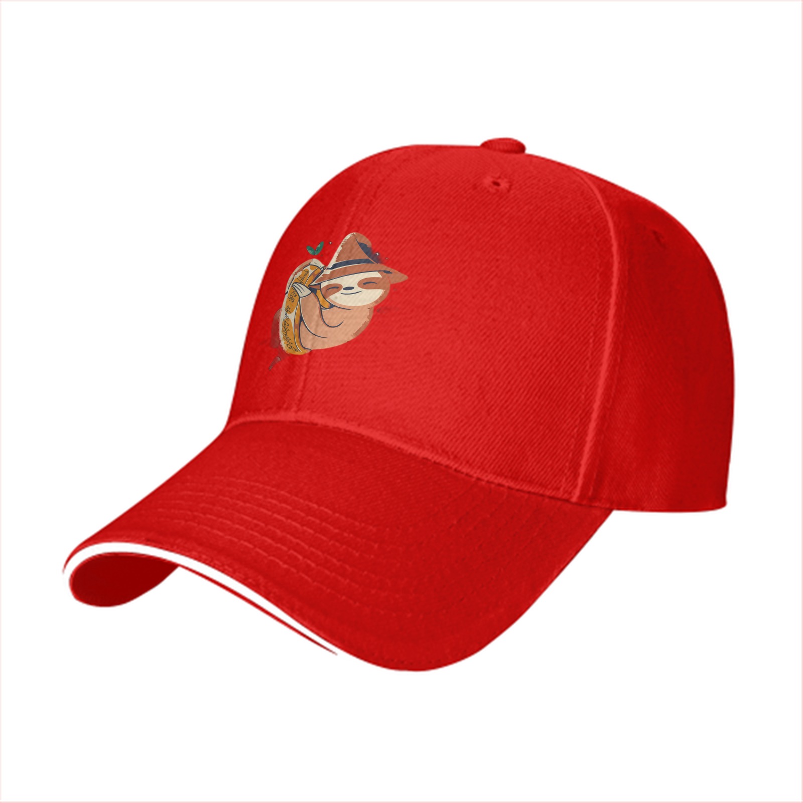 Black Baseball Cap With Cute Sloth Hugging Pumpkin Print