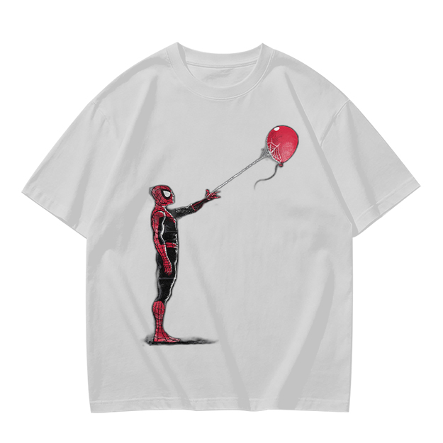 Olive T-shirt with Spider-Man Holding Red Balloon Graphic