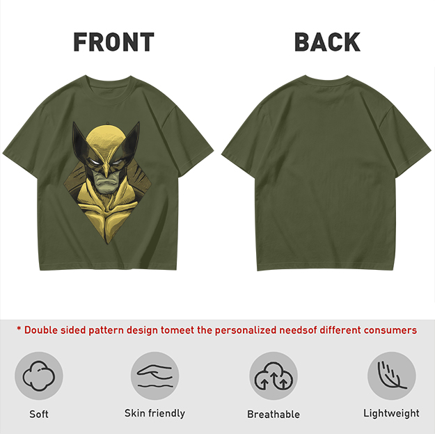 Olive T-shirt with Wolverine Superhero Graphic Print