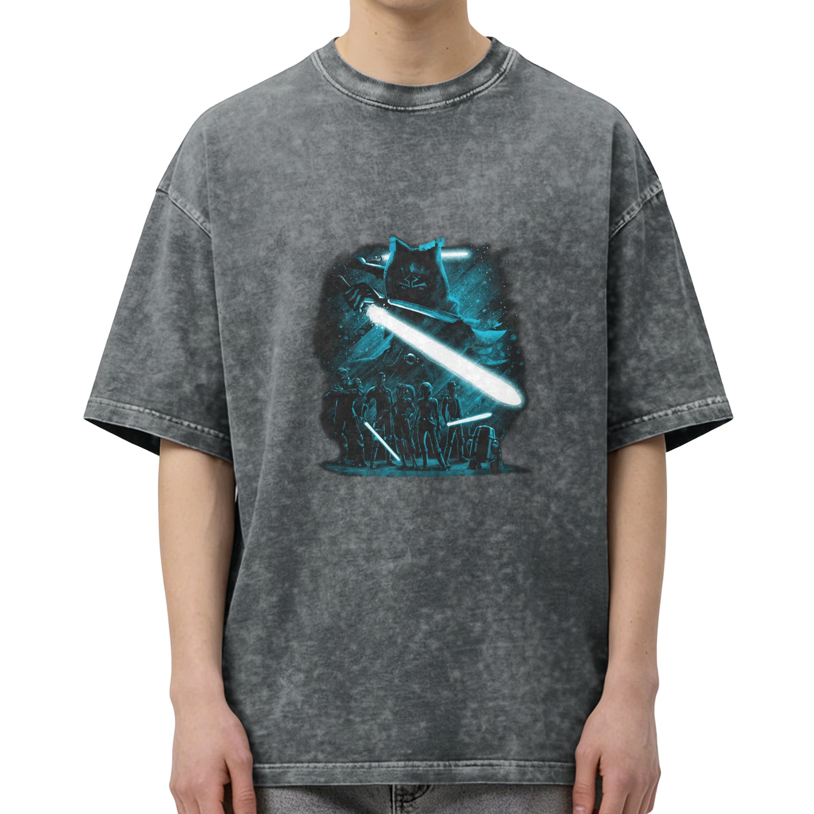 Star Wars Inspired Graphic Print Acid Wash Short Sleeve T-Shirt