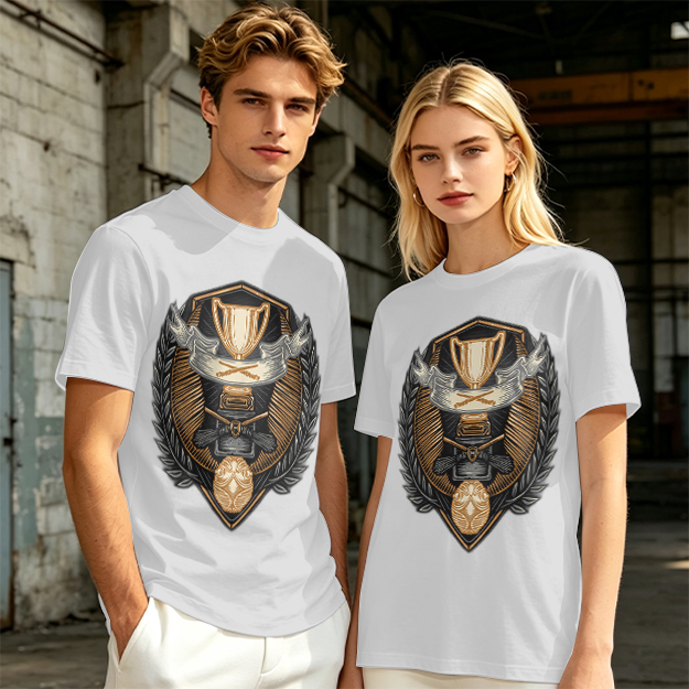 Olive T-Shirt With Detailed Victory Trophy Crest Print