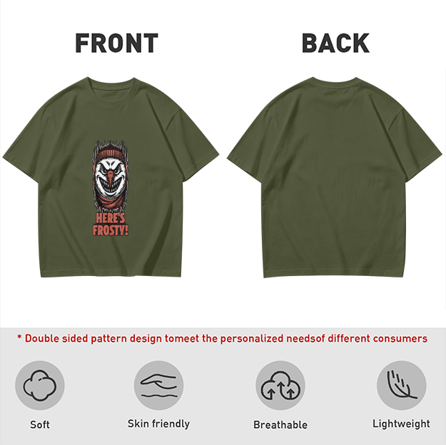 Olive T-shirt with Evil Snowman Here's Frosty Graphic Print