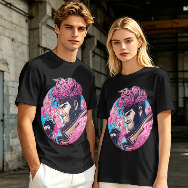Olive T-Shirt With Pink Haired Superhero Character Art Print