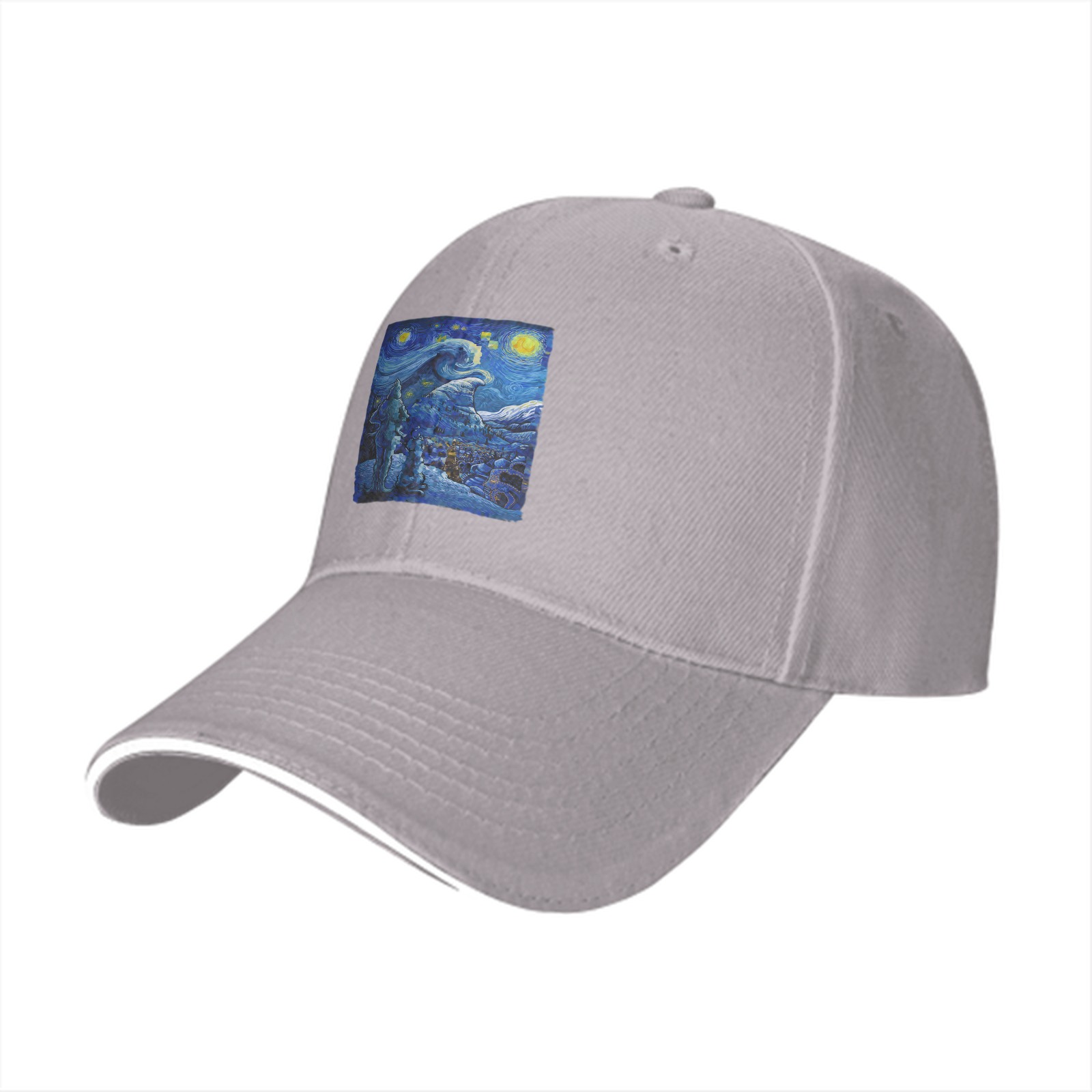 Black Baseball Cap with Starry Night Art Print