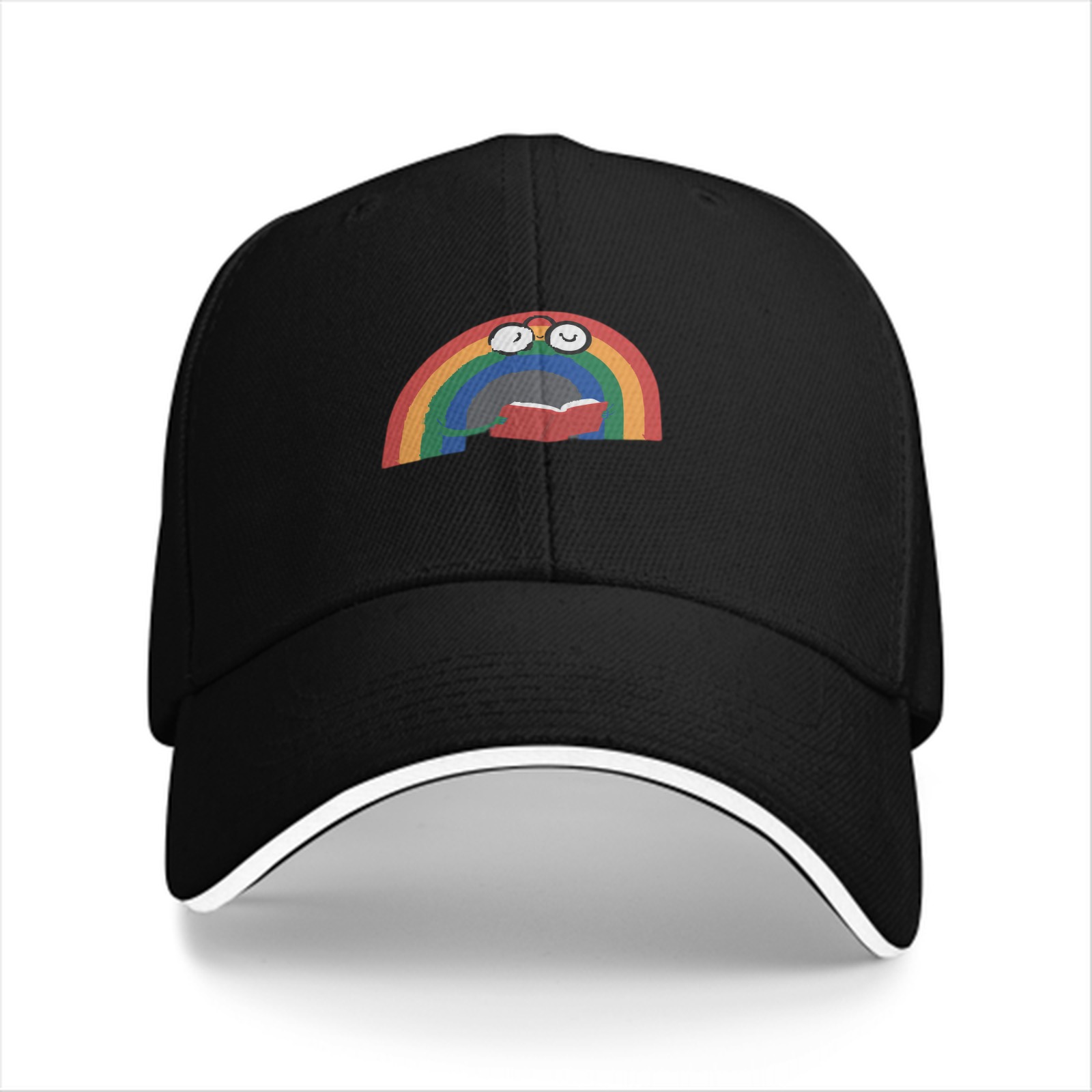 Black Baseball Cap With Reading Rainbow Graphic Design