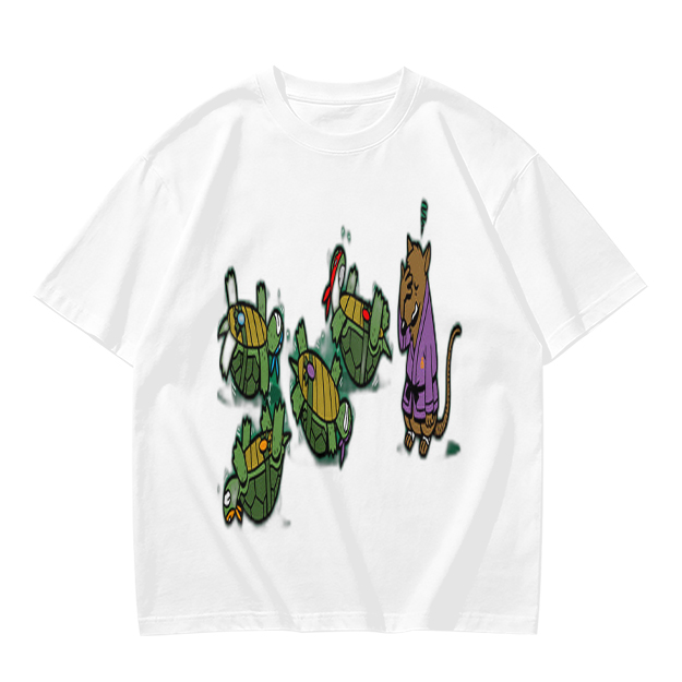 Olive Graphic Tee With Ninja Turtles and Splinter Print