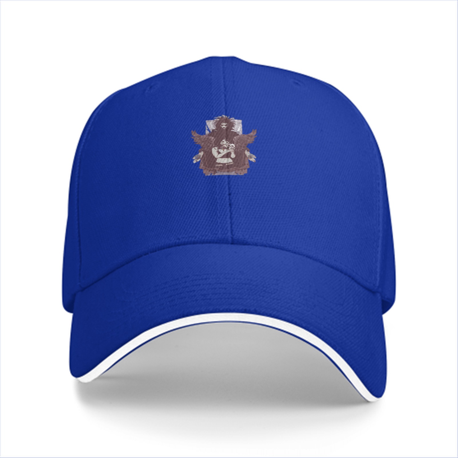 Black Baseball Cap With Dark Winged Character Graphic Print