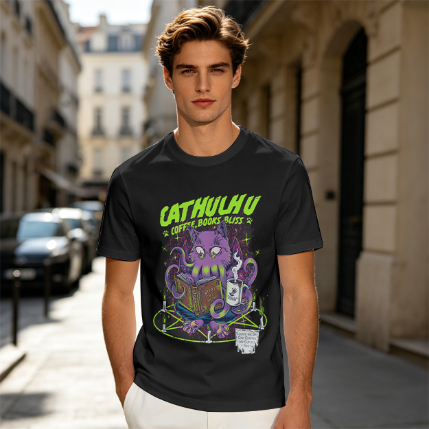 Cathulhu Coffee Books Bliss Cat Octopus Graphic T-Shirt