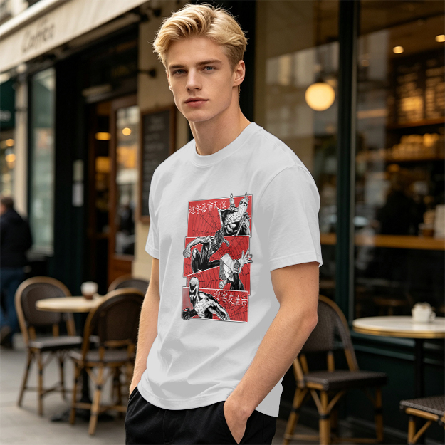 Olive T-shirt with Spider-Verse Style Comic Panels Print