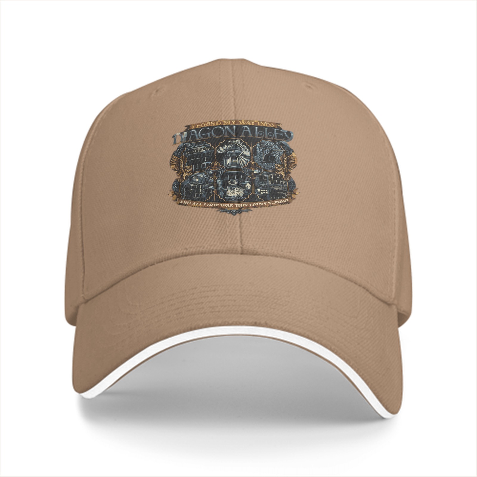 Black Baseball Cap With Diagon Alley Fantasy Graphic Print