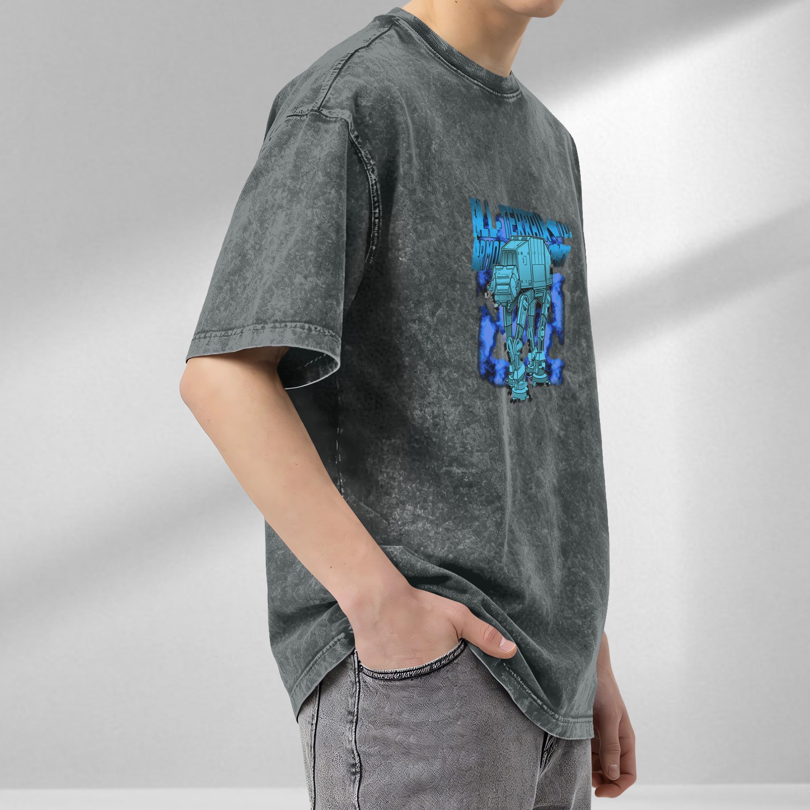 Washed Black T-Shirt With Star Wars AT-AT Walker Graphic