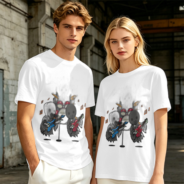 Olive T-Shirt With Grim Reaper Rock Band Graphic Print