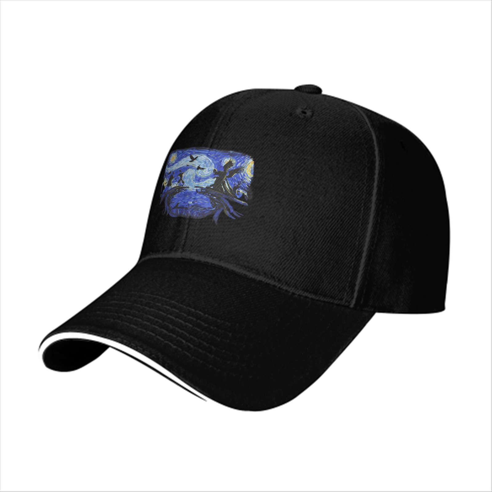 Black Baseball Cap With Starry Night Style Art Print
