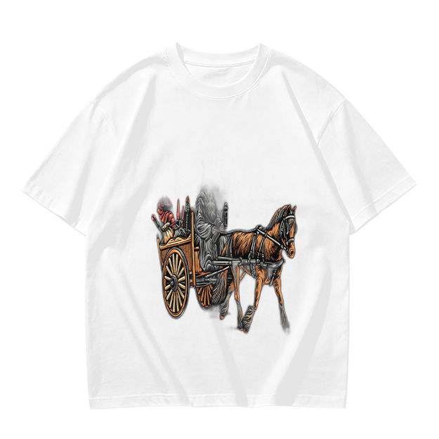 Olive T-Shirt With Horse Drawn Cart Graphic Print